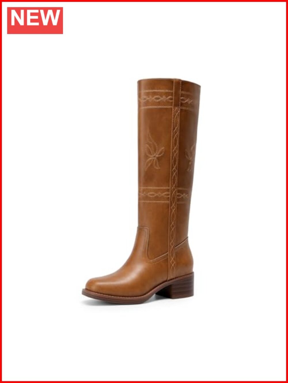 Women's Vintage Knee High Boots Square Toe Faux Leather Slip On